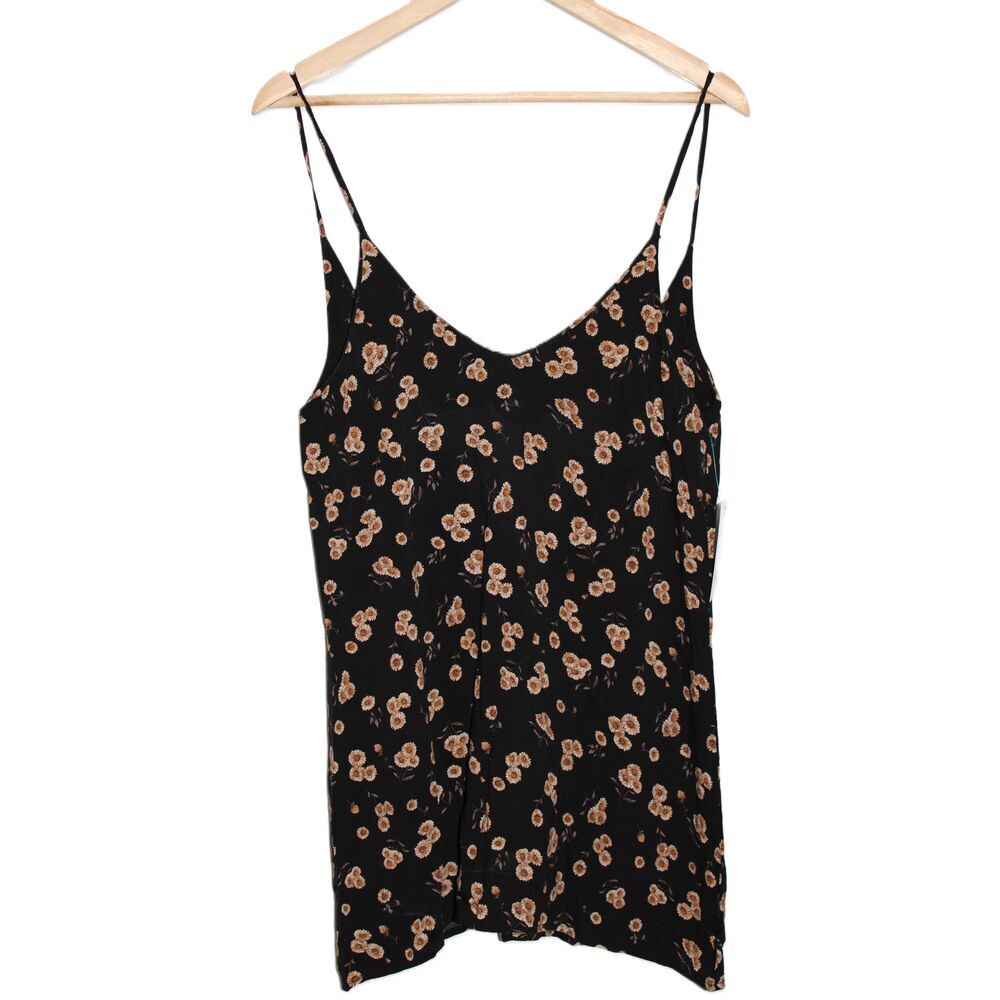 Brandy Melville Lynette Black Yellow Sunflower Floral Mini Dress Size One Size